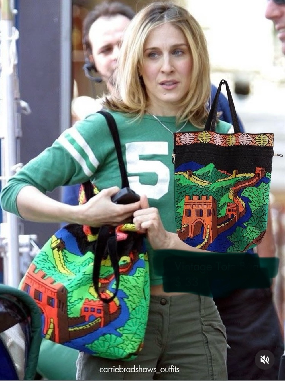 SEX IN THE CITY Vintage Beaded Scenic Tote Bag